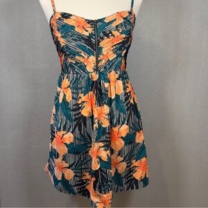 Roxy Tropical Print Spaghetti Strap Mini Dress in Teal & Orange